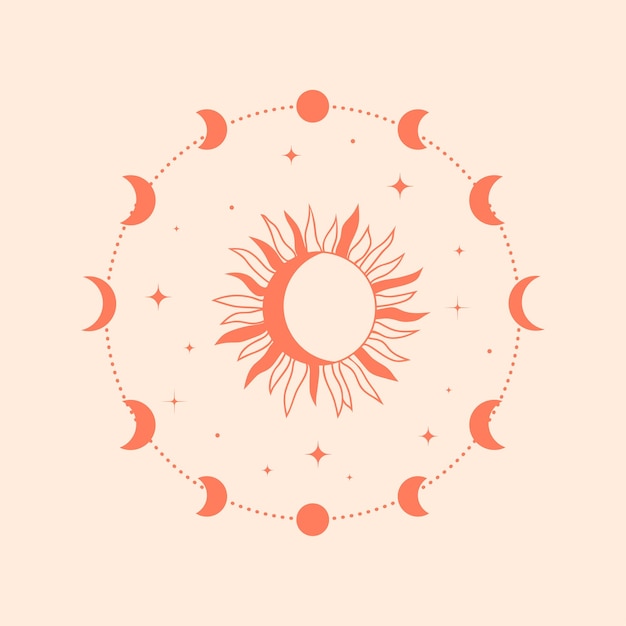 Premium Vector | Moon phases with sun bohemian phases of the moon ...