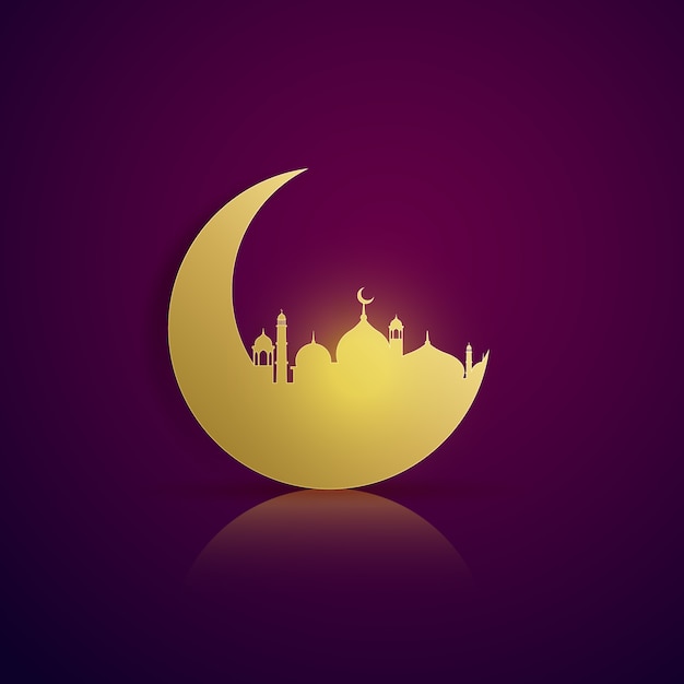 Moon silhouette background and golden mosque