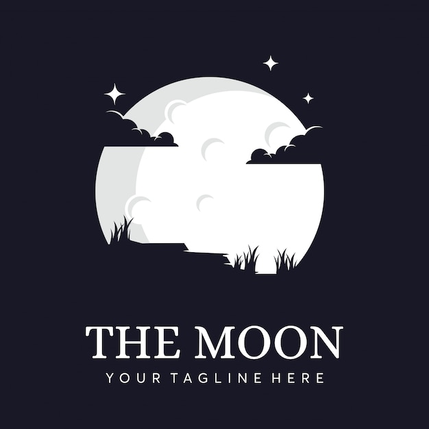 雲のロゴと月のシルエット プレミアムベクター
