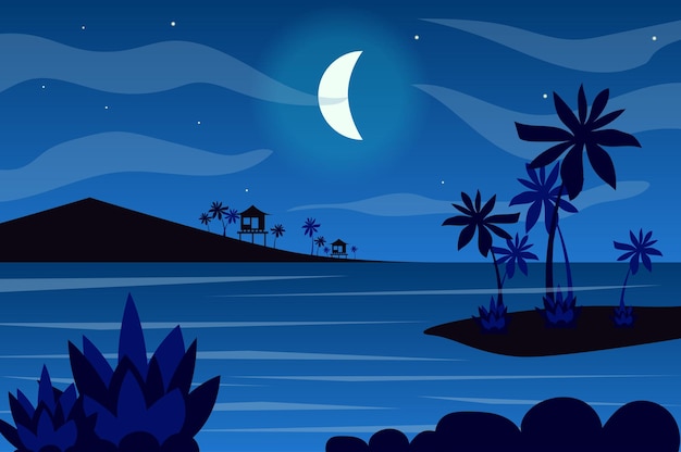 Premium Vector Moon Over Tropical Islands Landscape In Flat Style