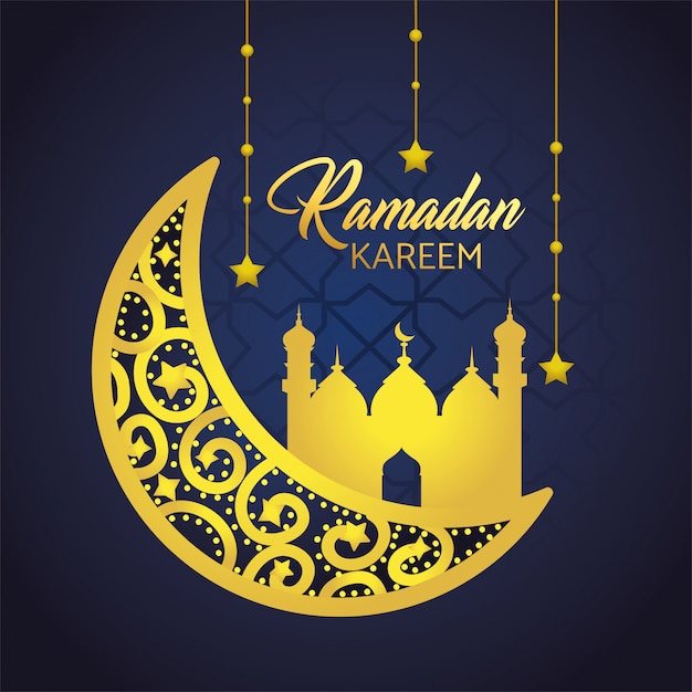 Free Vector | Moon with castle and stars hanging to ramadan kareem