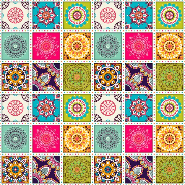 Free Vector Moroccan Tile Pattern With Mandalas