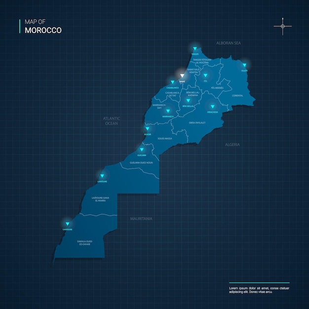 Premium Vector Morocco Map With Blue Neon Light Points