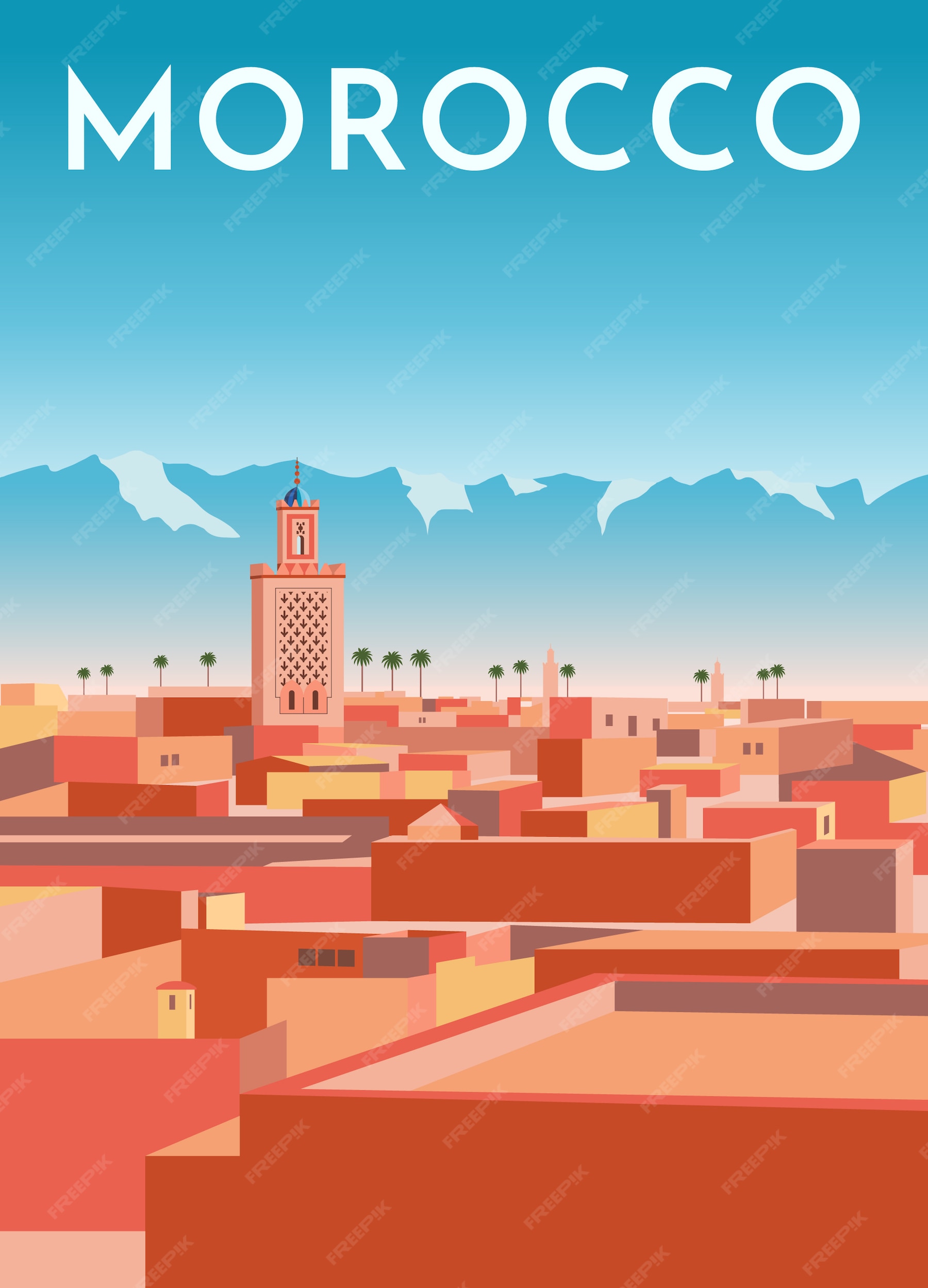 Premium Vector | Morocco travel retro poster, vintage banner. panorama ...