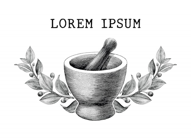 Download Mortar and pestle with herbs frame vintage engraving ...