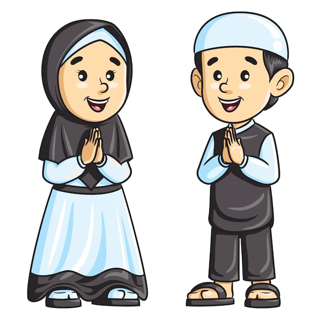 Premium Vector | Moslem kids greeting salaam