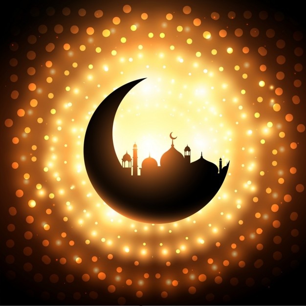 Mosque silhouette in a moon