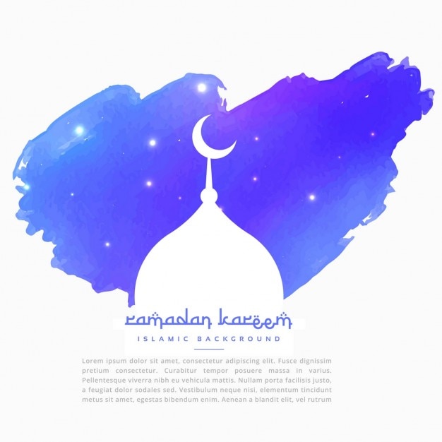 Mosque silhouette in blue paint stroke