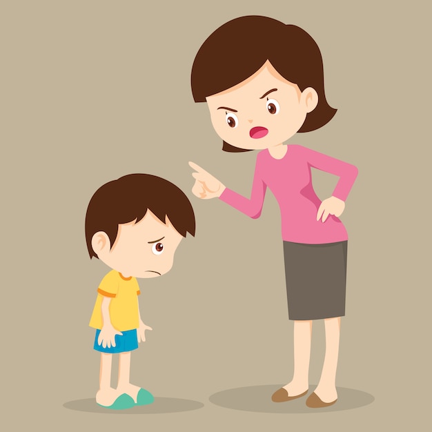 Premium Vector | Mother angry at her son and blame