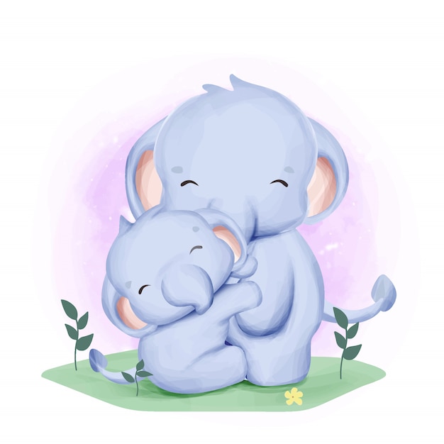Premium Vector | Mother and baby elephant watercolor