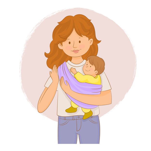 Mother carrying her cute baby boy | Premium Vector