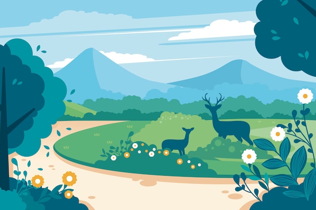 Download Mother and child deer in the nature landscape | Free Vector