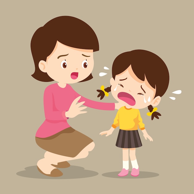 Mother comforting crying girl | Premium Vector