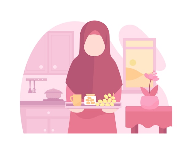 A mother cooking and prepares foods at kitchen Premium Vector