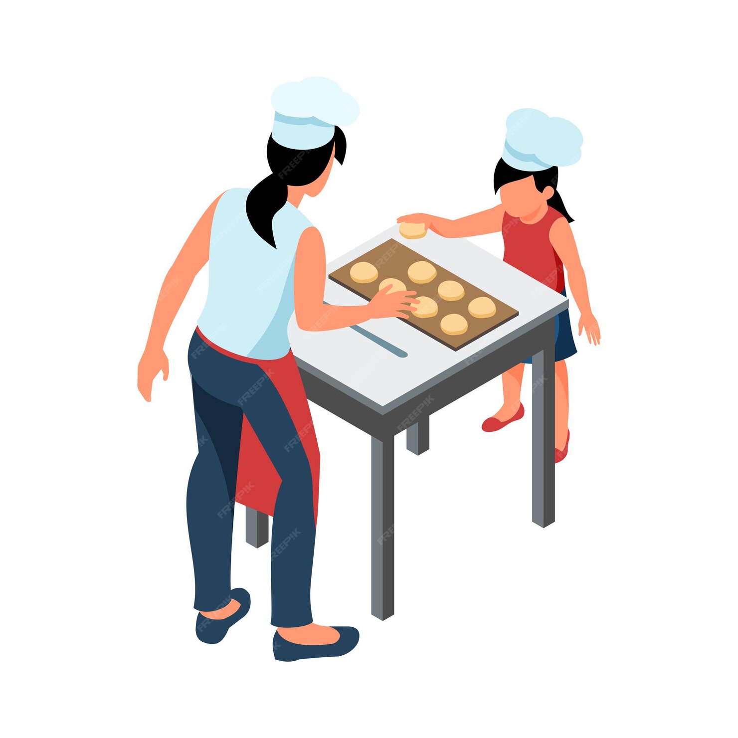 Free Vector Mother And Daughter Cooking Together In Kitchen Isometric 