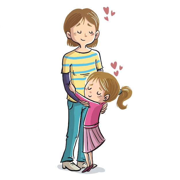 Download Mother and daughter hugging with hearts Vector | Premium ...