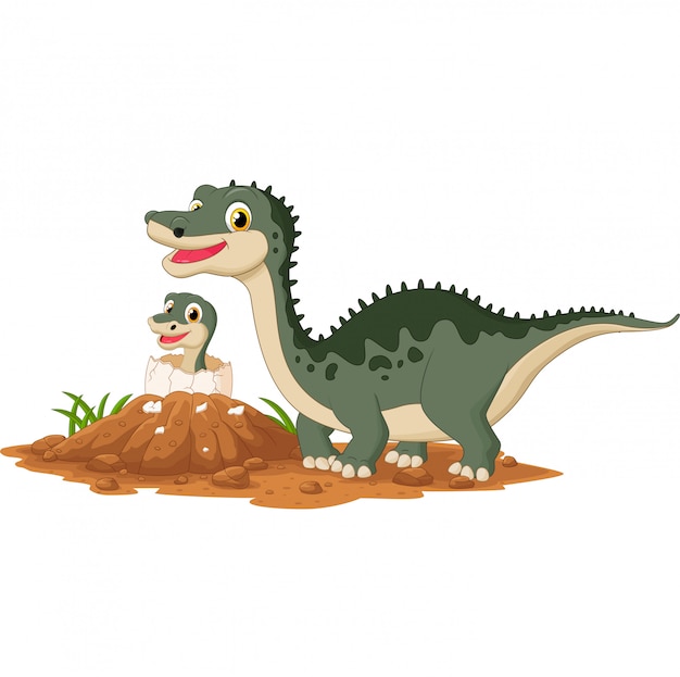 Download Mother dinosaur with baby hatching | Premium Vector