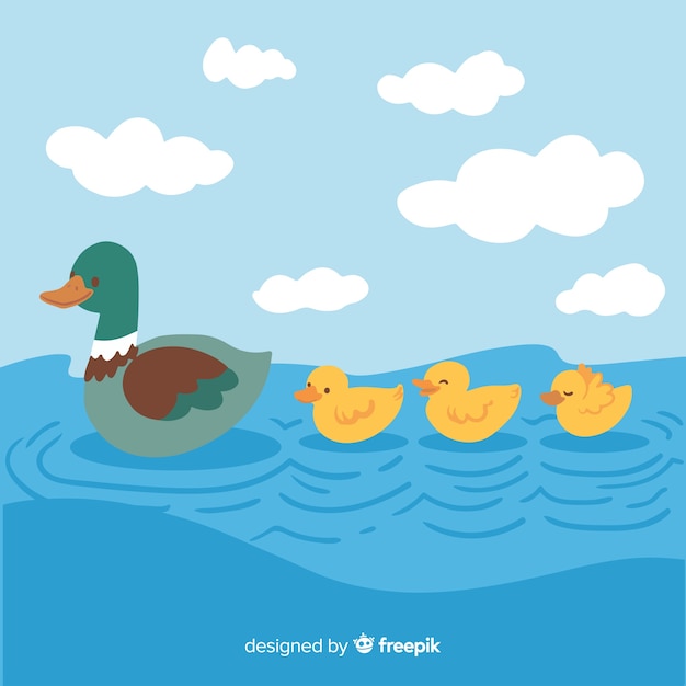 Download Mother duck and ducklings cartoon concept Vector | Free ...