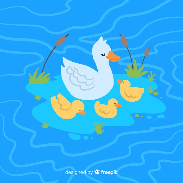 Free Vector Mother Duck And Ducklings Cartoon Drawing