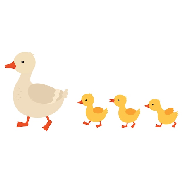 Premium Vector Mother Duck And Ducklings Cute Baby Ducks Walking In Row