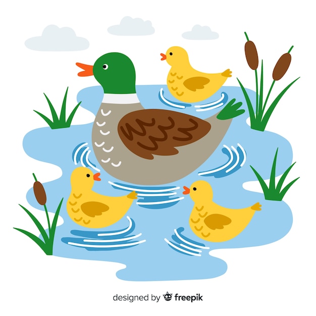 Download Mother duck and ducklings on flat design Vector | Free ...