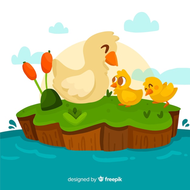 Download Mother duck and ducklings flat design Vector | Free Download