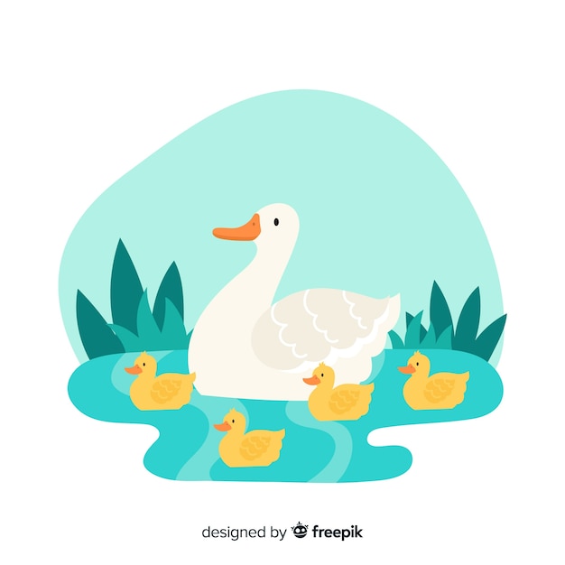 Download Free Vector | Mother duck and her ducklings together on water