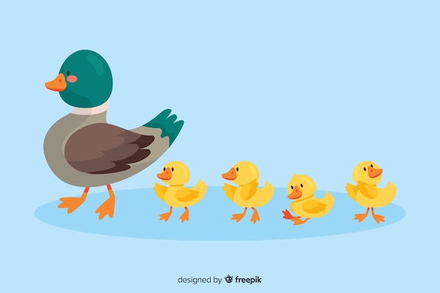 Download Mother duck and her ducklings on water Vector | Free Download