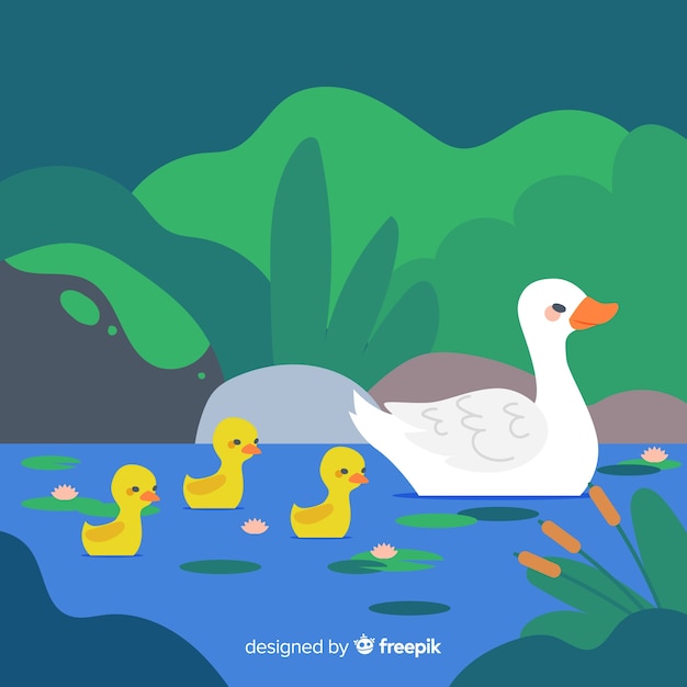 Download Free Vector | Mother duck and her little ducklings