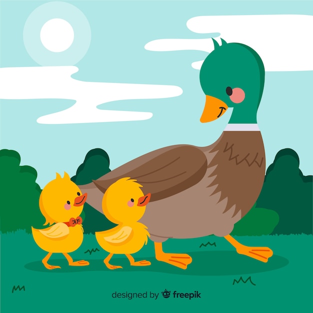 Mother duck with ducklings outdoors Vector | Free Download