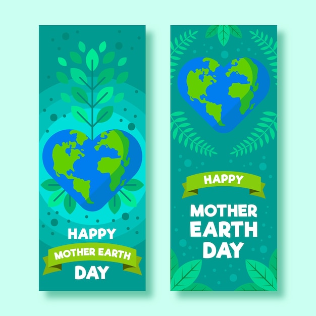 Free Vector | Mother earth day banner with leaves and ribbon