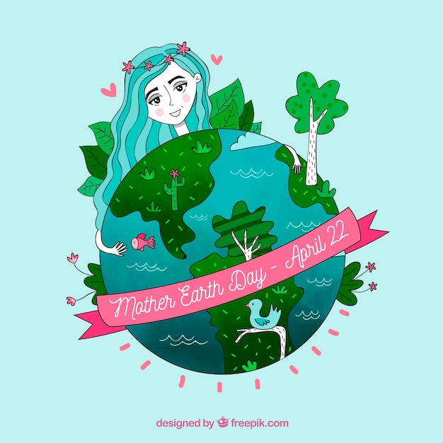 Mother earth day hand drawn background