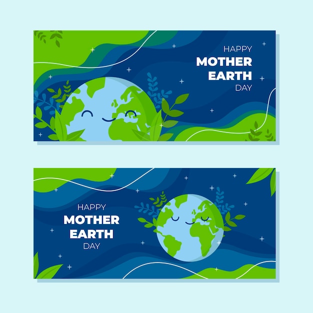 Free Vector | Mother earth day horizontal banners set