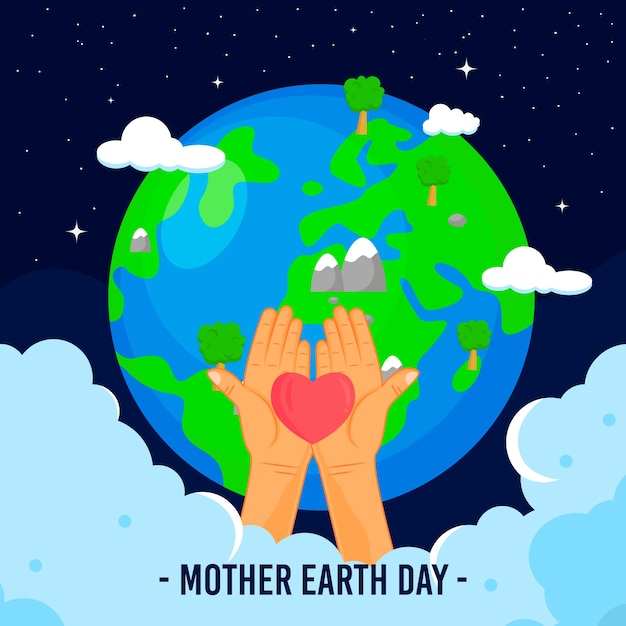 Mother earth day with planet and hands holding heart | Free Vector