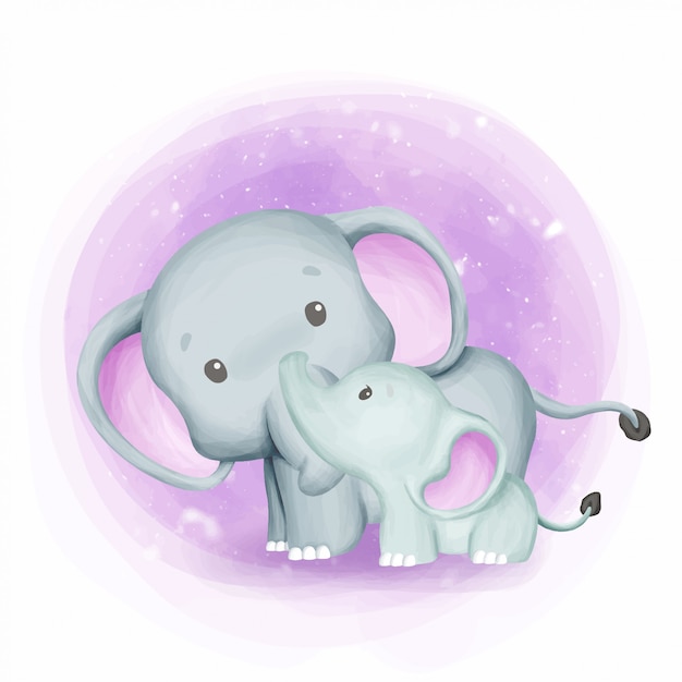 Download Mother elephant with cute baby Vector | Premium Download