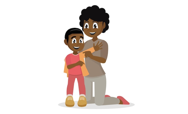 Premium Vector | Mother helping to get dressed clothes on her boy kid