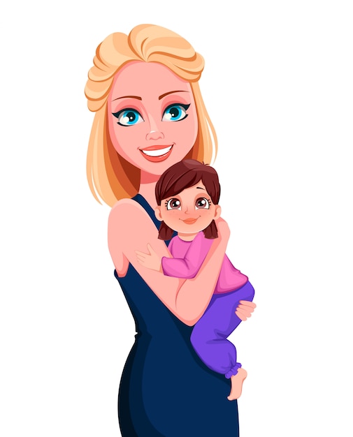 Premium Vector | Mother and little daughter