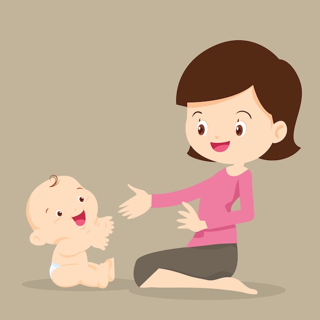 Mother playing with baby | Premium Vector