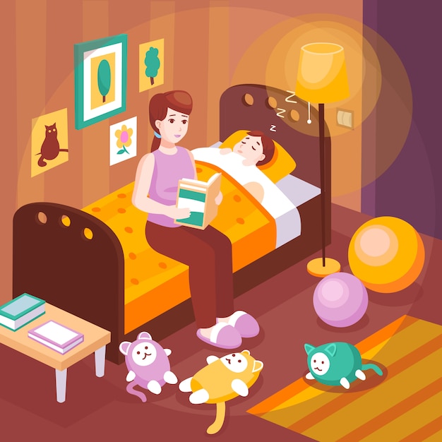 Free Vector Mother Reading Bedtime Stories