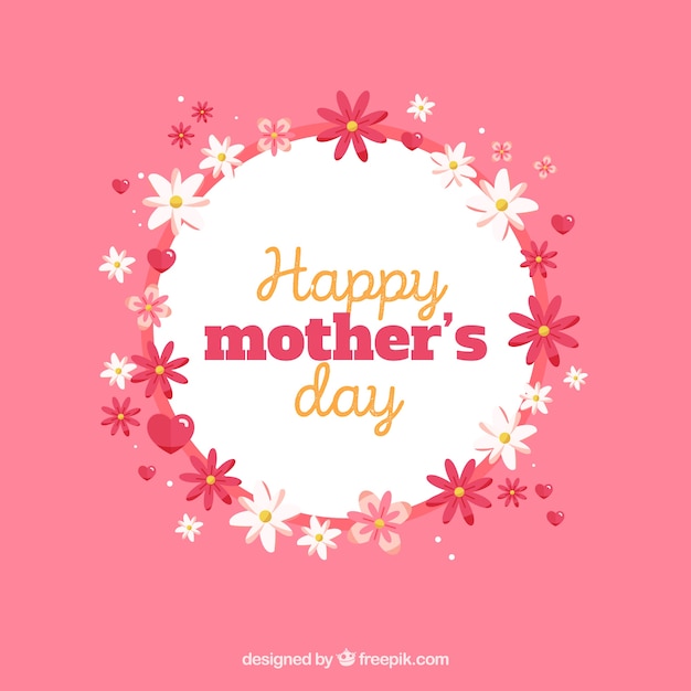 Mother's day background with floral circle in flat style | Free Vector