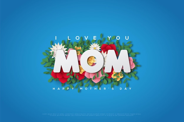 Premium Vector | Mother's day card with blue card and colorful flowers ...