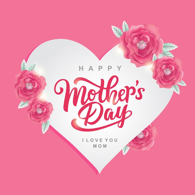 Download Mother's day card with pink roses | Premium Vector