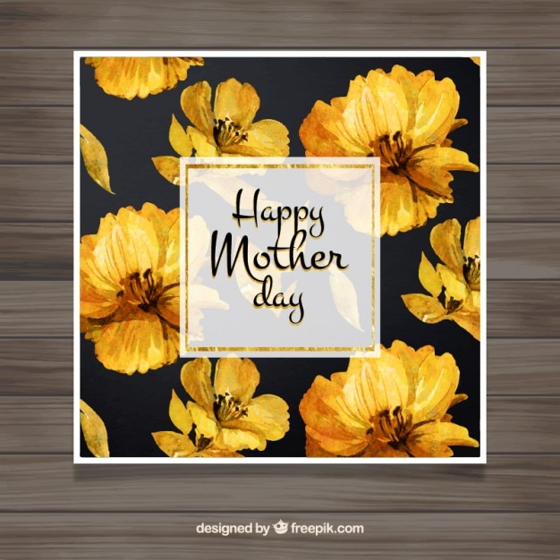 Mother\'s day card with watercolor yellow\
flowers