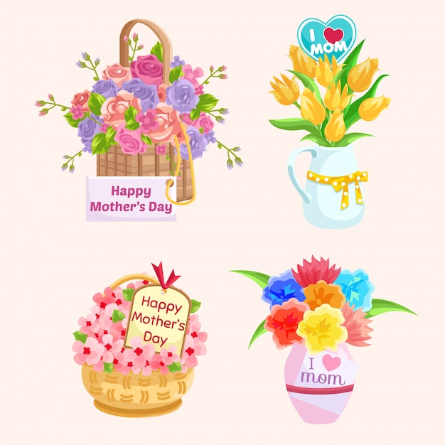 Download Mother's day flower bouquet set Vector | Premium Download