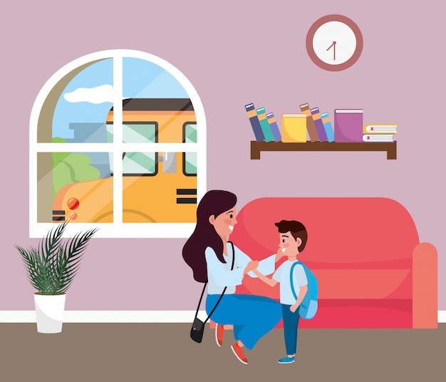 Mother And Son Going To School Vector Free Download