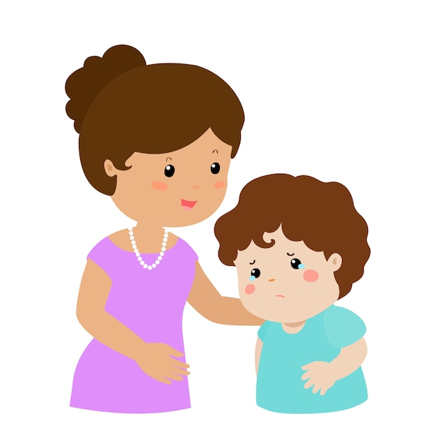 Premium Vector | Mother soothes crying son