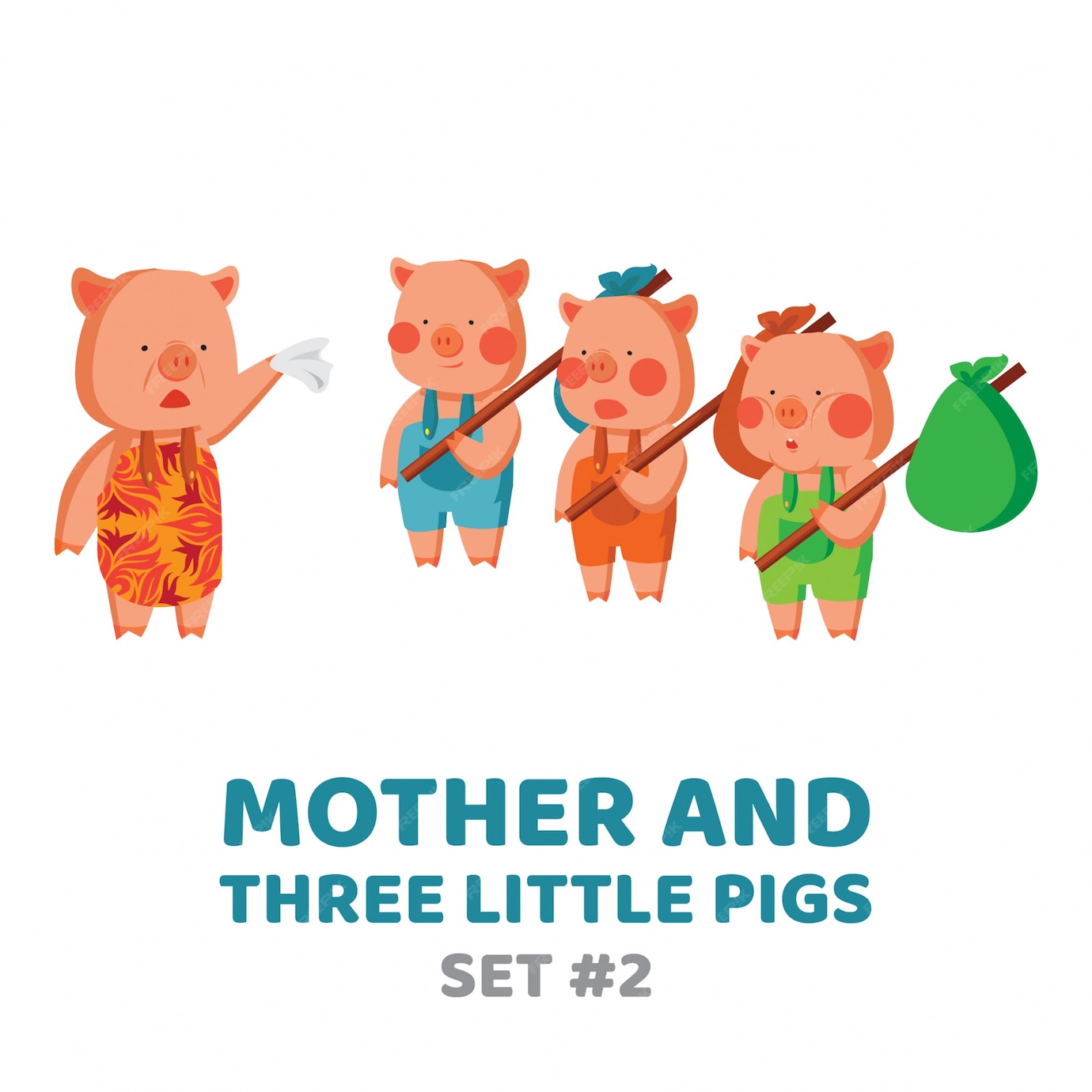 Premium Vector Mother And Three Little Pigs