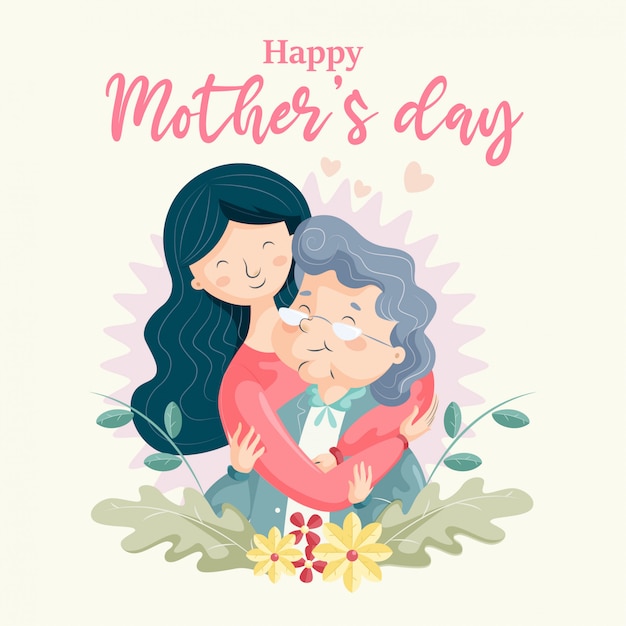 Mothers day- hugging grandma | Premium Vector
