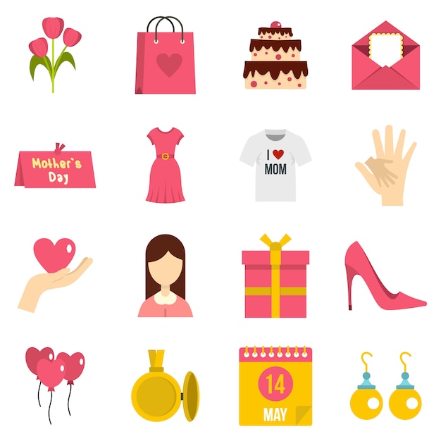 Mothers day icons set in flat style Vector | Premium Download