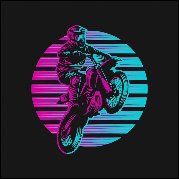 Premium Vector | Motocross sunset retro vector illustration